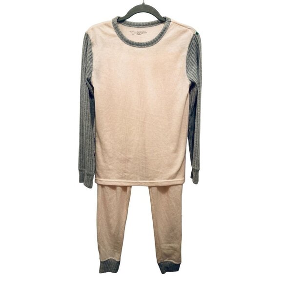 Women's Med yummie Pajama Set Pink Gray Soft Plush - Picture 1 of 7